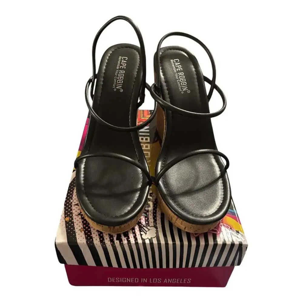 Cape Robbin Ando Women's Cork Wedge Sandals in Black